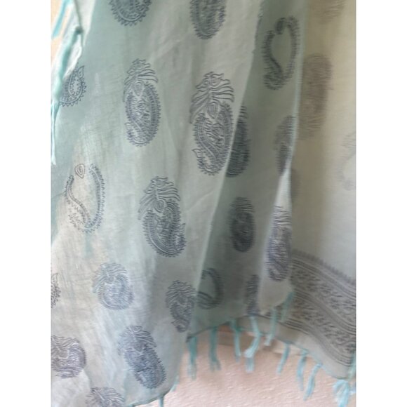 Janice Kimono Beach Cover Up Lace Fringe Blue White One Size Coastal Grandma - Picture 5 of 6